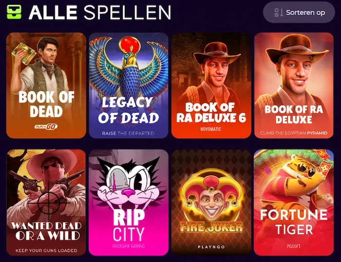 Screenshot van het 0xbet casino game lobby scherm met diverse slotmachines